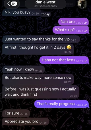 Private Diamond Club feedback, original conversation screenshot 5