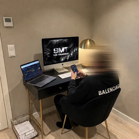 Nick at his workspace with a laptop, phone and SMT monitor.